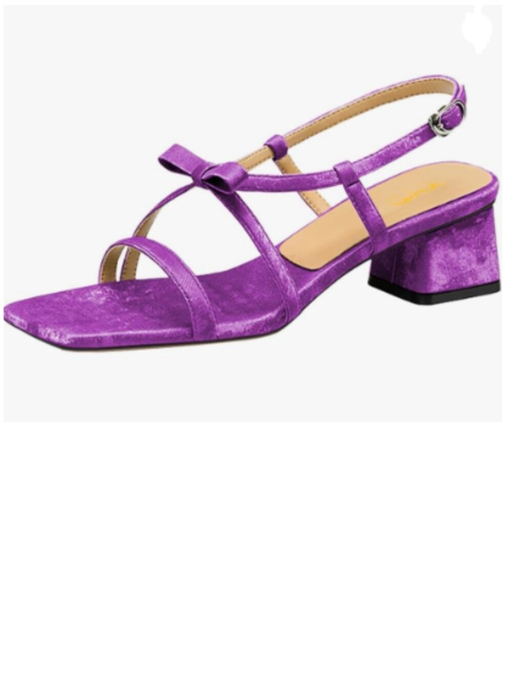 XYD Purple Square Open Toe Sandals Slingback Strap Chunky Low Heels Bowknot Shoe